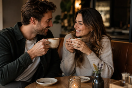 Man en vrouw drinken koffie