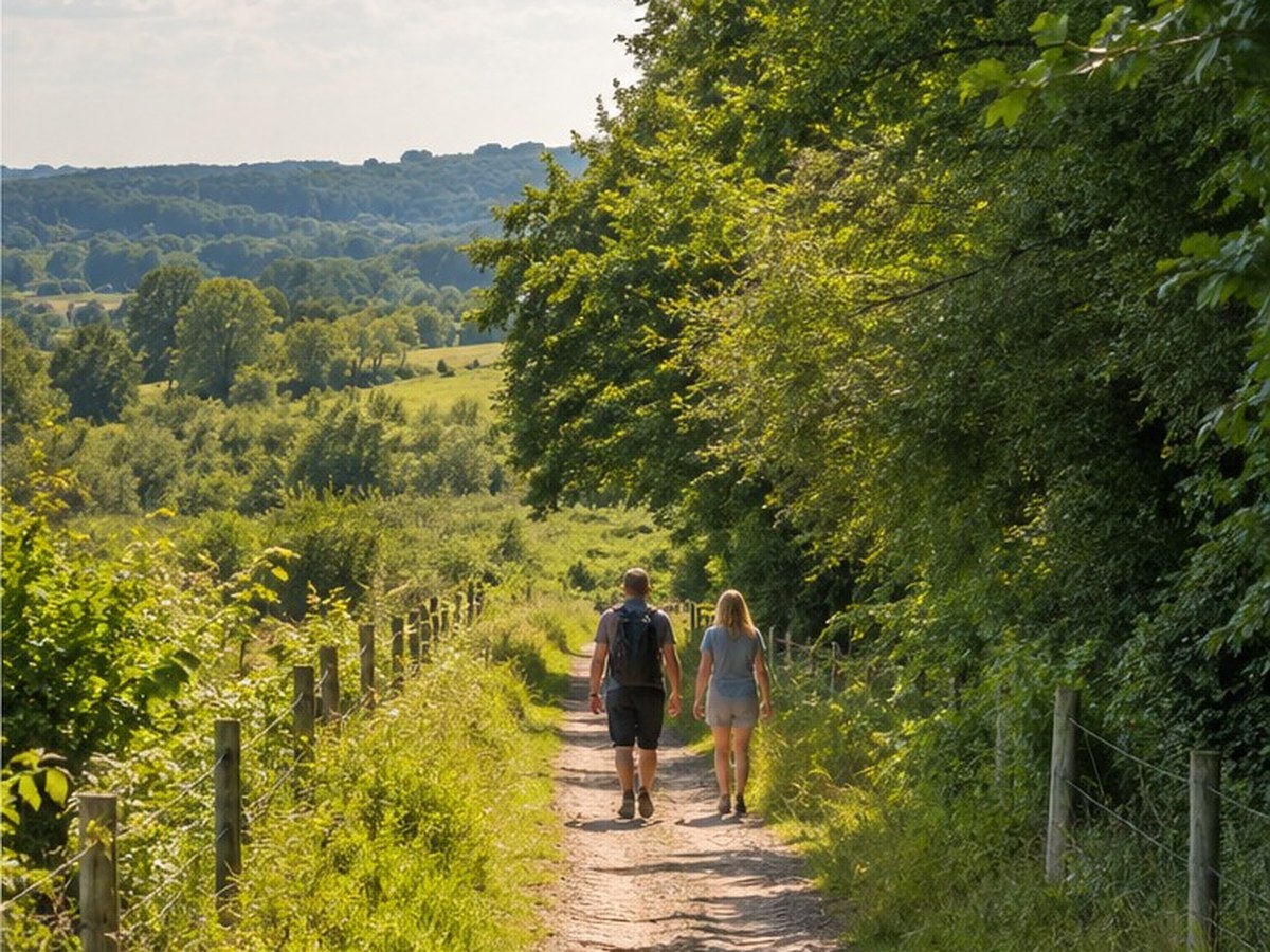 man vrouw natuur wandeling pad